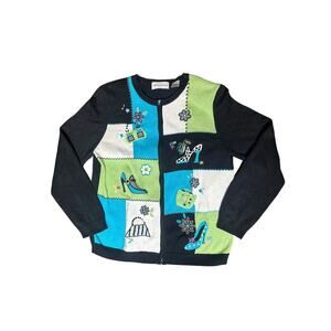 Alfred Dunner Women’s Small Colorblock Cardigan Sweater Embroidered